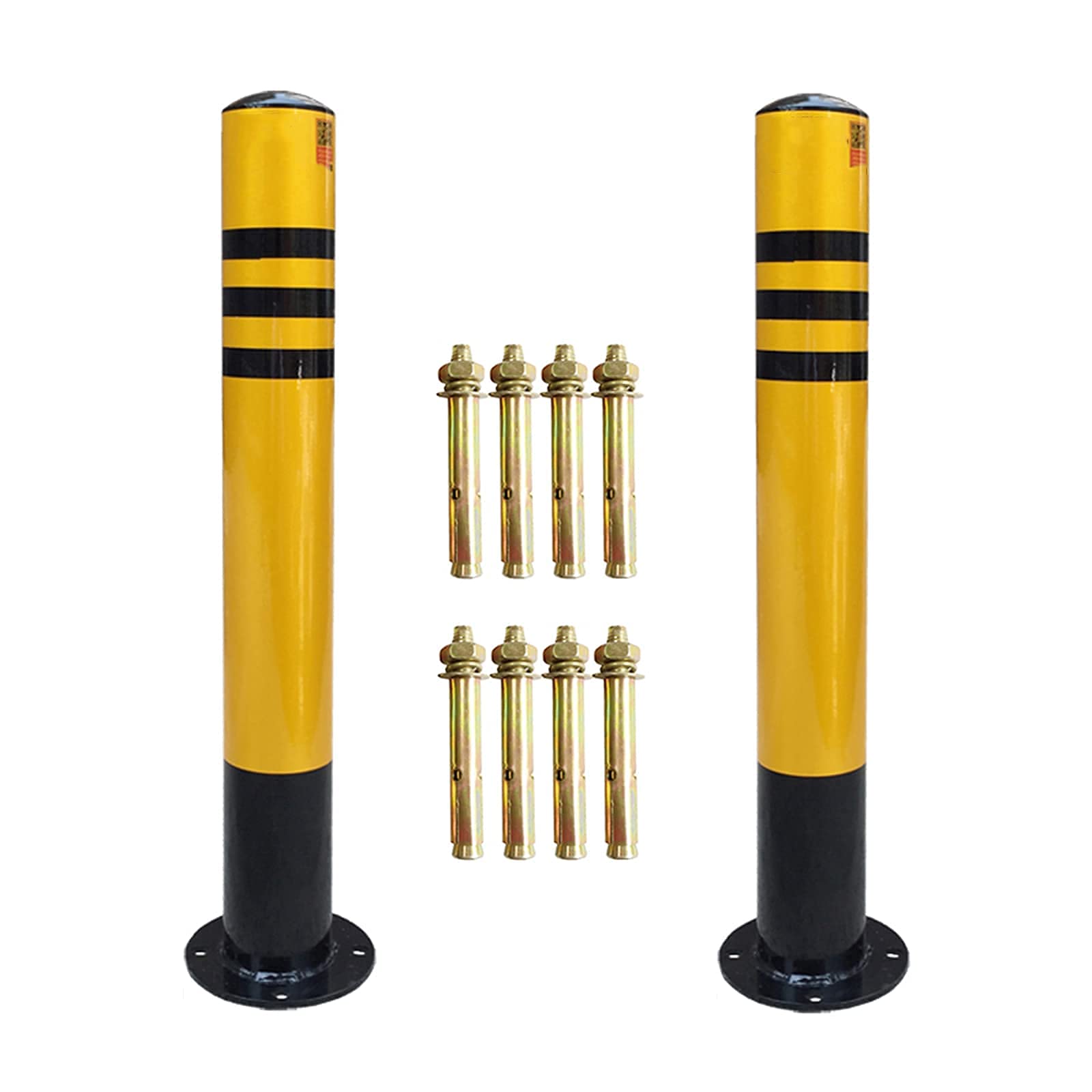 2 Pack Heavy Duty Metal Parking Bollards with Reflective Tape - 76x600mm Driveway Security Posts for Car Protection | Ideal for Home, Business & Commercial Parking Areas