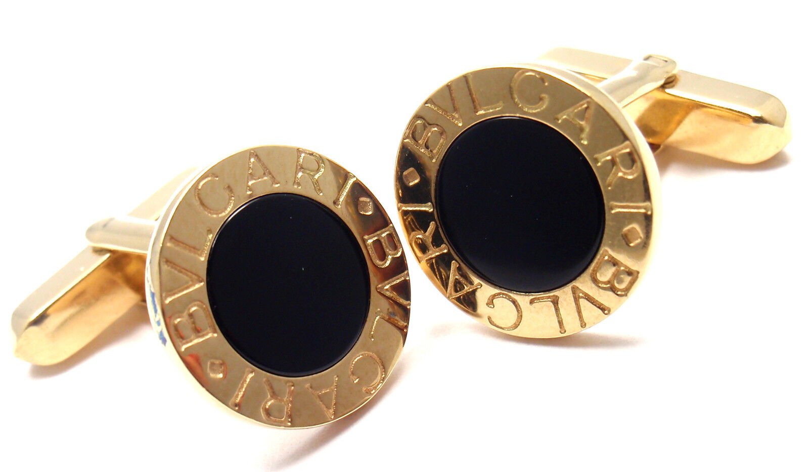 Authentic Bulgari Bvlgari 18k Yellow Gold Black Onyx Cufflinks for Men - Luxury Dress Shirt Accessories for Weddings & Formal Events