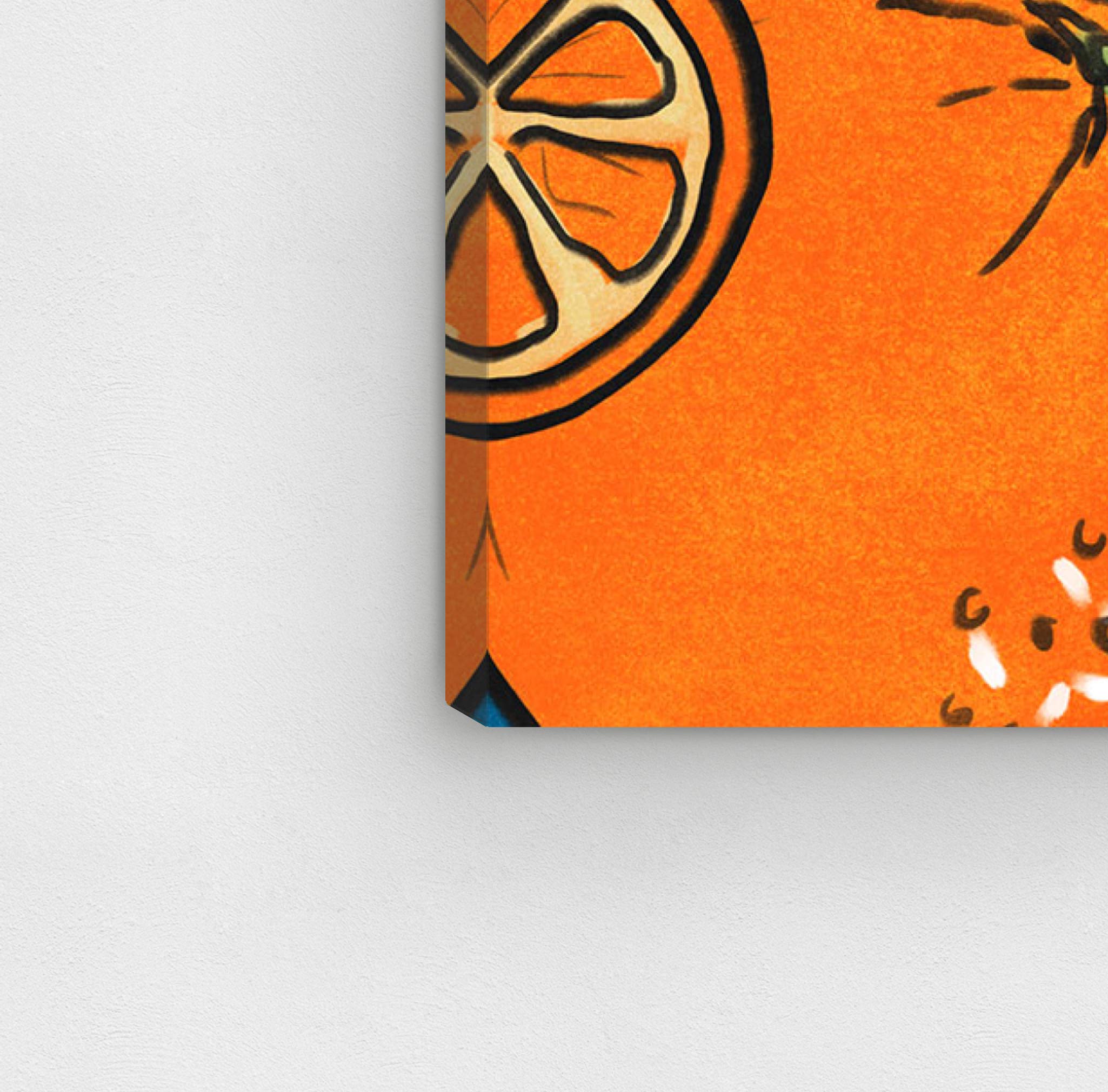 Oliver Gal Artist Co. 'Fresh Squeezed' Kitchen Wall Art - 30x30 Inch Orange & Blue Canvas Print for Modern Home Décor | Perfect for Dining Room, Café & Restaurant Decorations