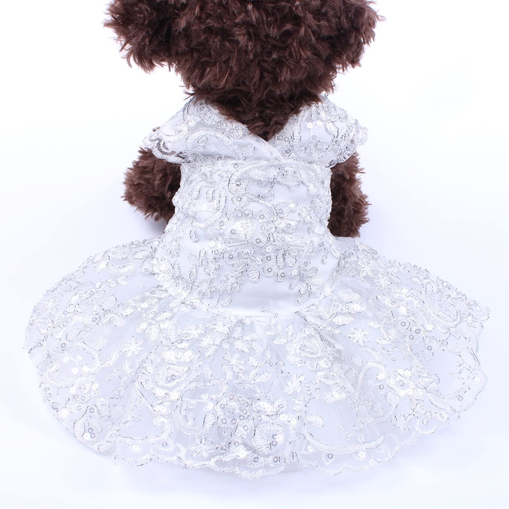 Dog Wedding Dress - Spring Flower Lace Pet Puppy Skirt with Sequin Princess Design for Small Dogs | Perfect for Weddings, Parties & Special Occasions