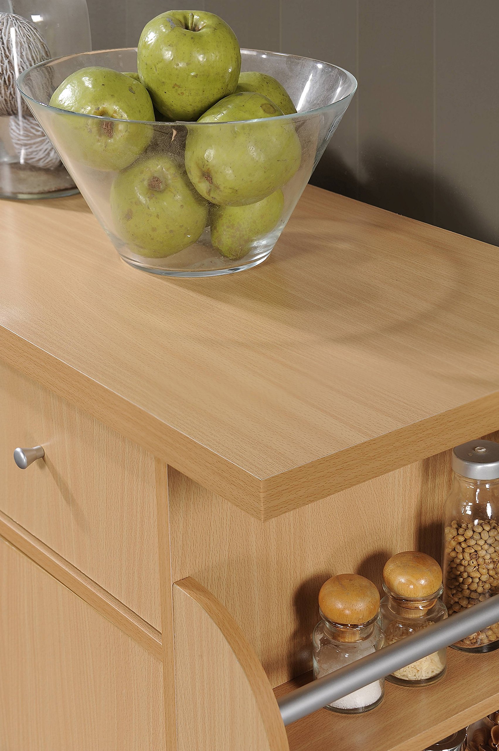 Hodedah Import Kitchen Island with Spice Rack & Towel Rack - Solid Beech Wood Countertop Cart for Small Spaces - Perfect for Cooking, Baking & Extra Storage in Compact Kitchens