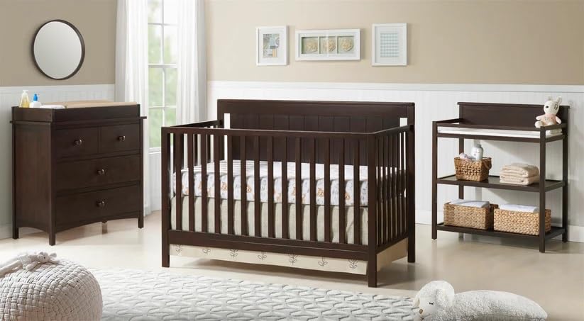 Oxford Baby Lazio 4-in-1 Convertible Baby Crib - Espresso Brown - GreenGuard Gold Certified - Safe Nursery Crib for Newborns to Toddlers - Perfect for Nursery, Bedroom & Daycare