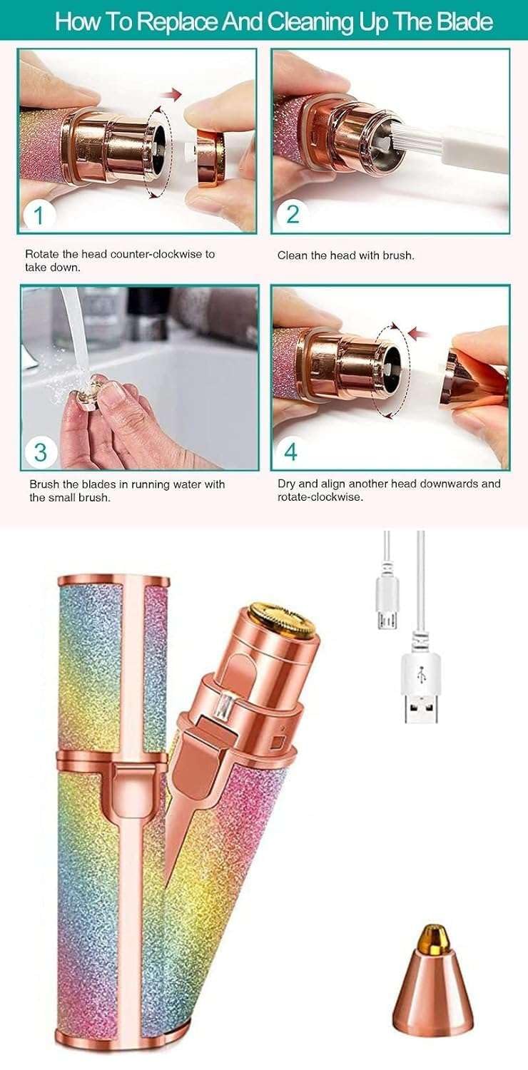IRQA 4-in-1 Rechargeable Facial Hair Remover for Women - Eyebrow Trimmer, Nose Hair Trimmer, Lip & Face Shaver with LED Light & Replaceable Heads - Perfect for Travel, Home & Salon Use (Style_16)