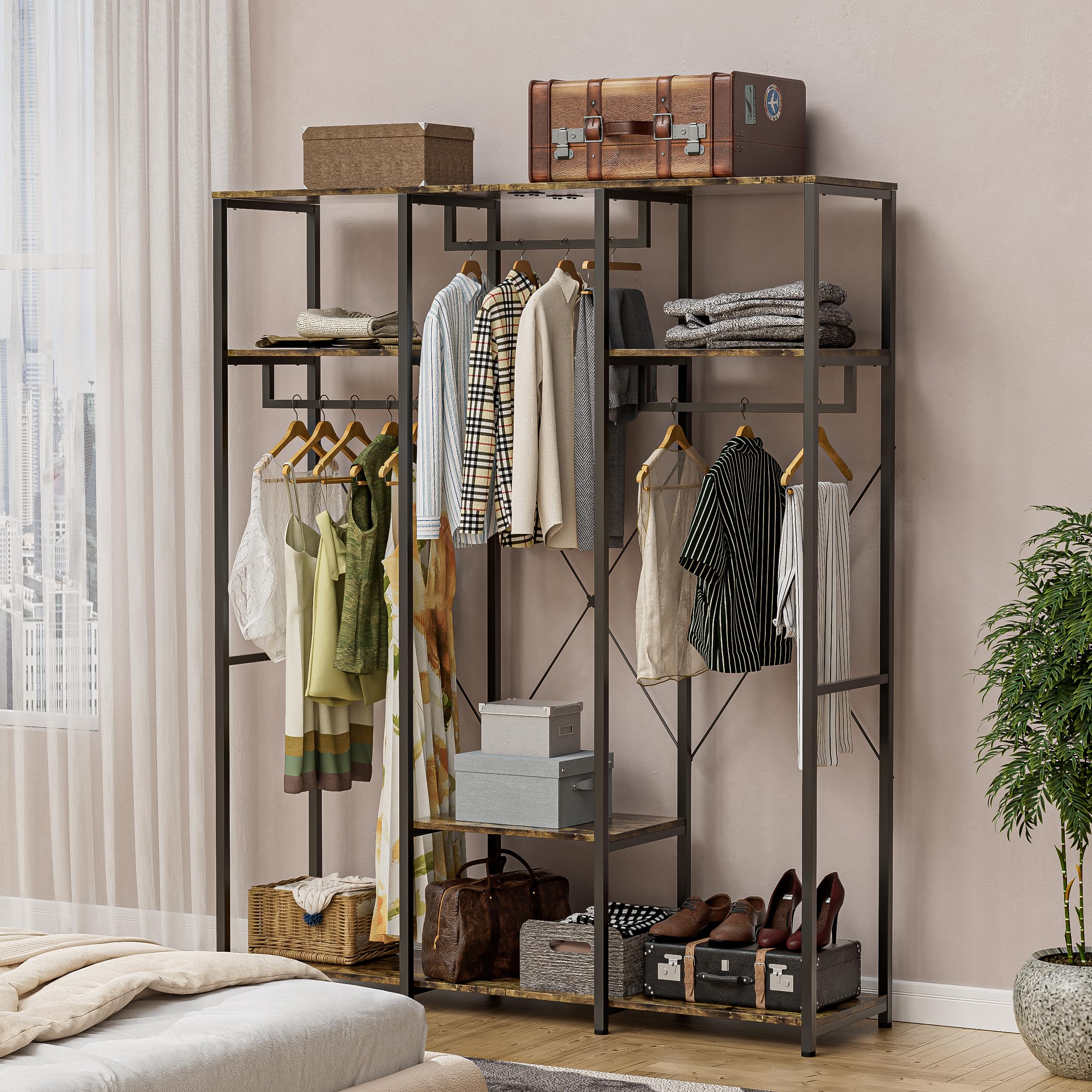 Sturdy Open Wardrobe Clothes Rack with Shelves - Freestanding Closet Organizer for Bedroom (40x150x182cm) - Perfect for Small Spaces, Dorm Rooms & Apartment Living