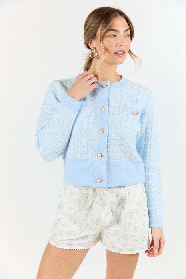 Blue Textured Woven Detail Cardigan for Women | Soft & Comfortable Knit Sweater | Perfect for Running, Casual Outfits & Date Nights | Final Sale