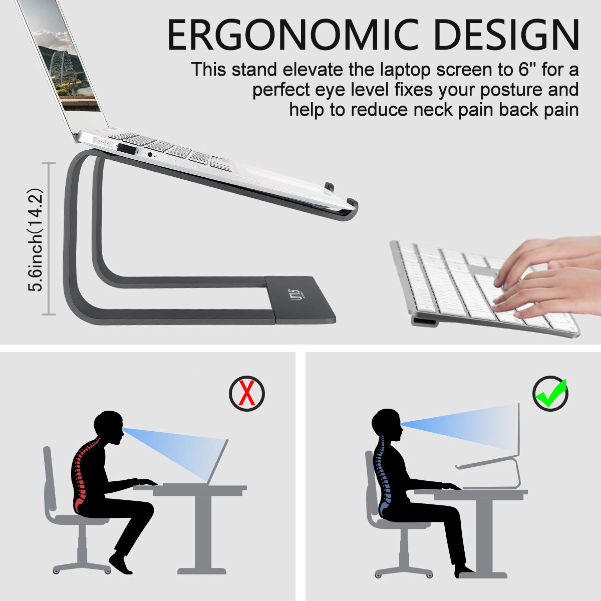 Urmust Aluminum Laptop Stand for Desk - Adjustable Ergonomic Notebook Riser Holder Compatible with MacBook Air Pro, Dell, HP, Lenovo, Samsung, Alienware 11-15.6