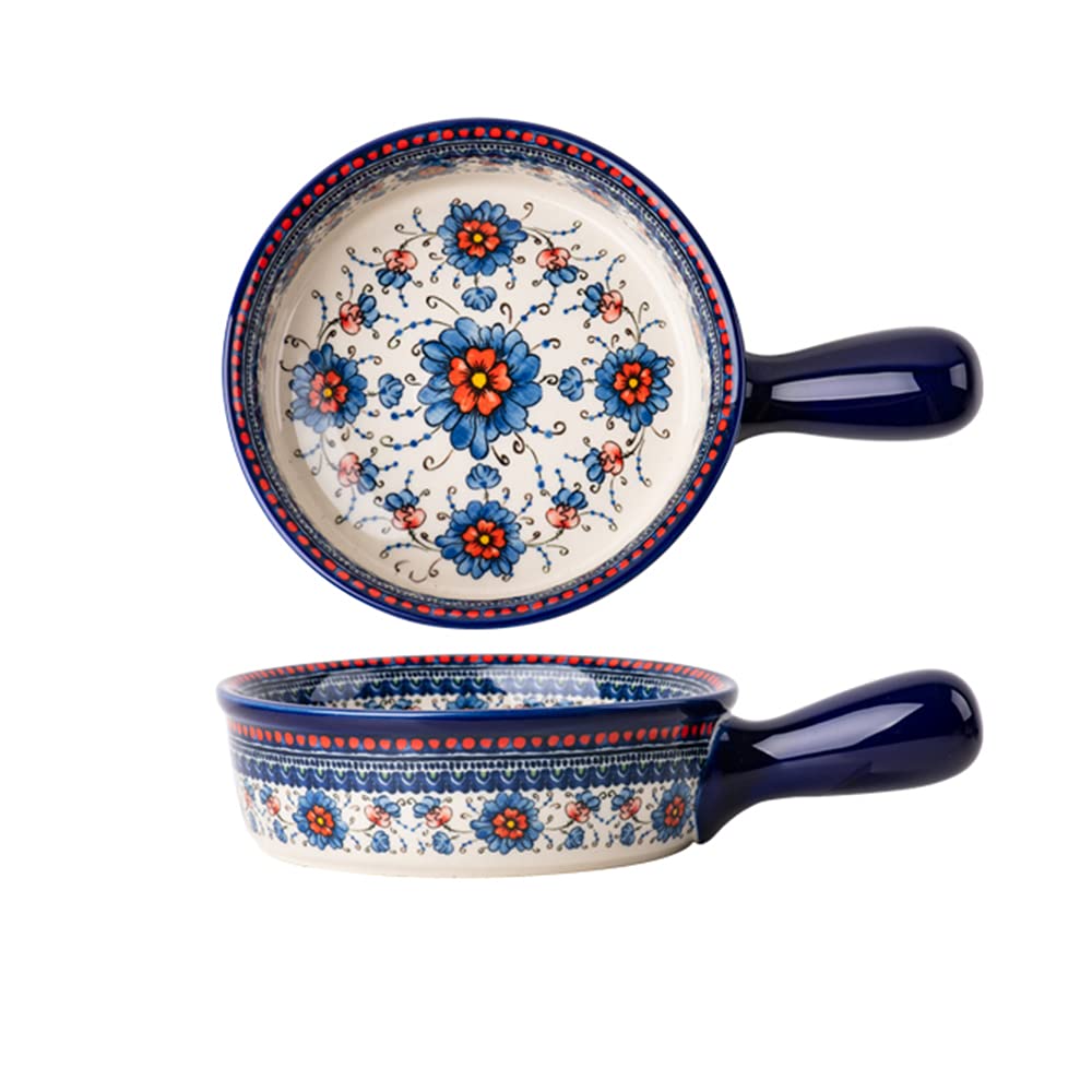 Vintage Style Blue and Orange Floral Ceramic Casserole Dish - 20oz Oven Safe Baking Pan with Handles for Lasagna, Casseroles & More - Perfect for Family Dinners, Holiday Cooking & Kitchen Decor