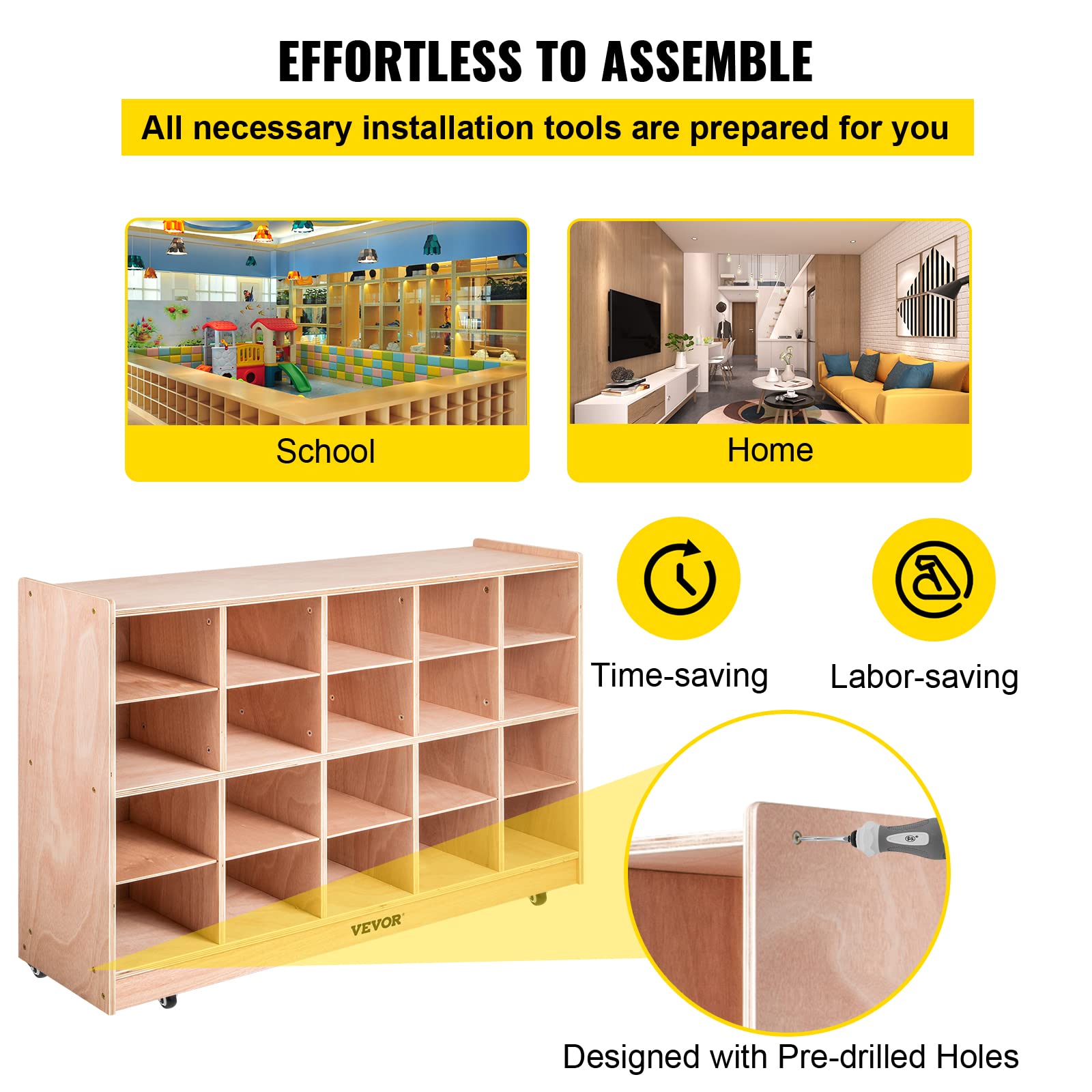 VEVOR 20-Section Classroom Cubbies Storage Cabinet - Organizer for School, Kindergarten & Home - Perfect for Toys, Books & Supplies Storage (Ideal for Daycare, Playroom & Classroom Organization)