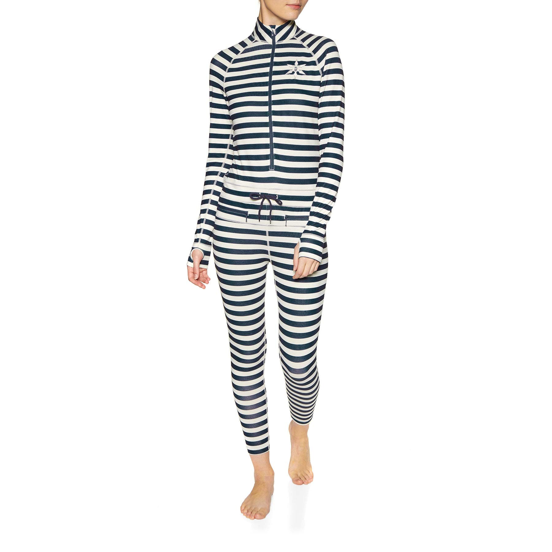 WMS Hoodless Ninja Suit - Women's Base Layer Leggings - Small Size - Vintage Navy Stripe - Perfect for Yoga, Martial Arts & Cold Weather Workouts
