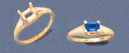 6x4 Emerald Cut Dome Pre-Notched Sterling Silver or Solid 14K Gold Blank Ring Setting - Size 7 (163529/143529) - Perfect for Engagement Rings, Wedding Bands & Jewelry Making