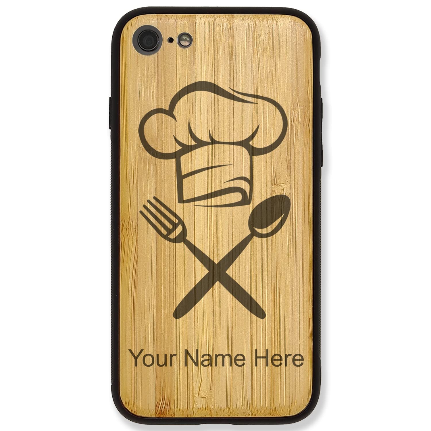 Premium Bamboo Phone Case Compatible with iPhone 7 Plus & 8 Plus - Custom Engraved Chef Hat Design - Perfect for Professional Cooks & Kitchen Enthusiasts