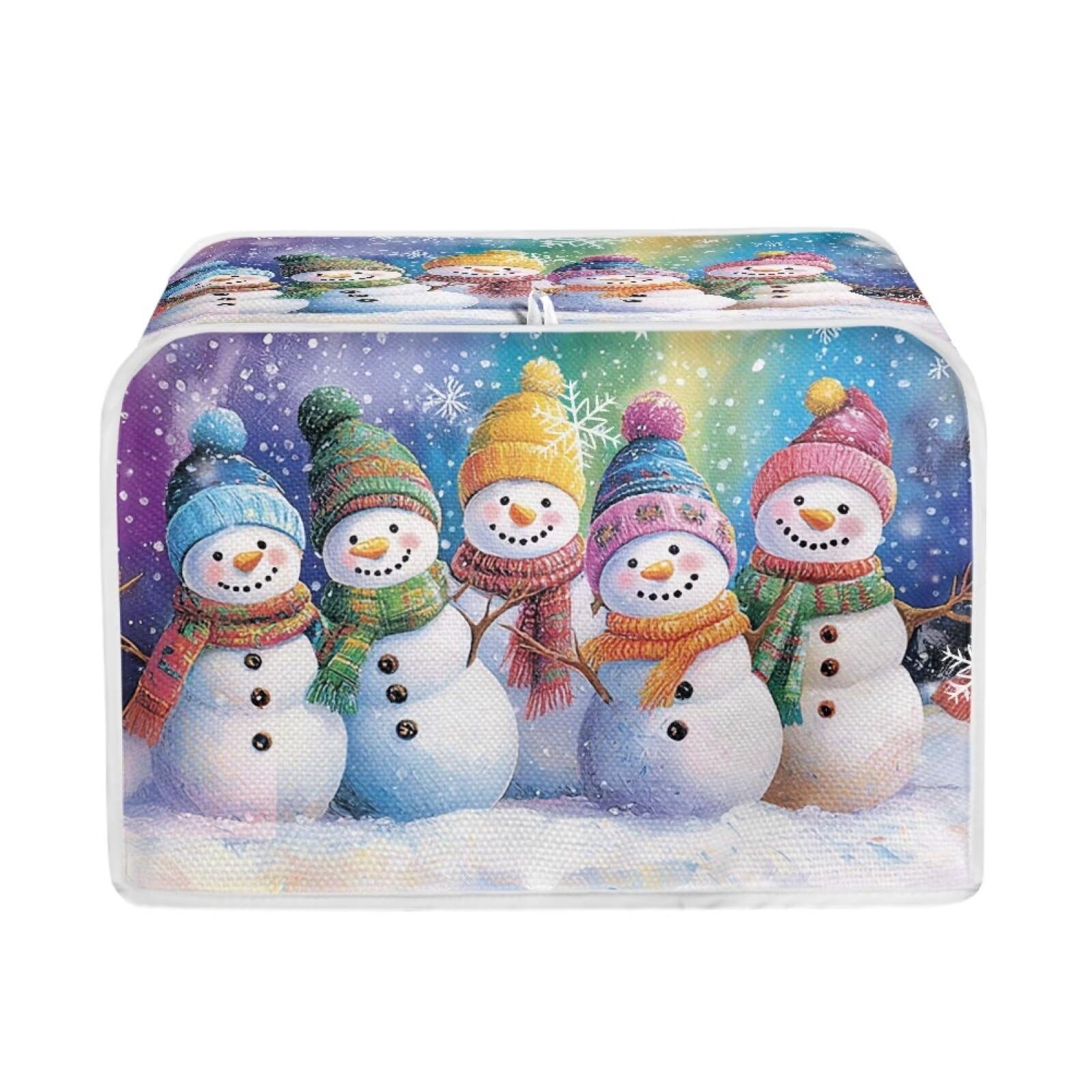 Snowman Print 4-Slice Toaster Cover - Washable Kitchen Accessory, Oven & Bread Maker Protector, Dust & Fingerprint Proof - Festive Purple Kitchen Decor for Christmas & Winter Home Decoration