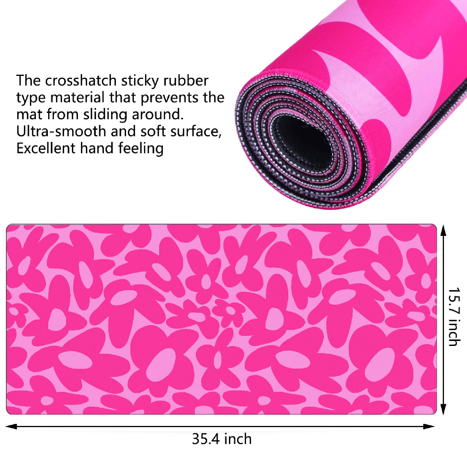 XXL Non-Slip Gaming Mouse Pad with Rubber Base - Waterproof Large Desk Mat for Keyboard & Laptop - Perfect for PC Gaming, Office Work & Home Use - Hot Pink Daisy Design