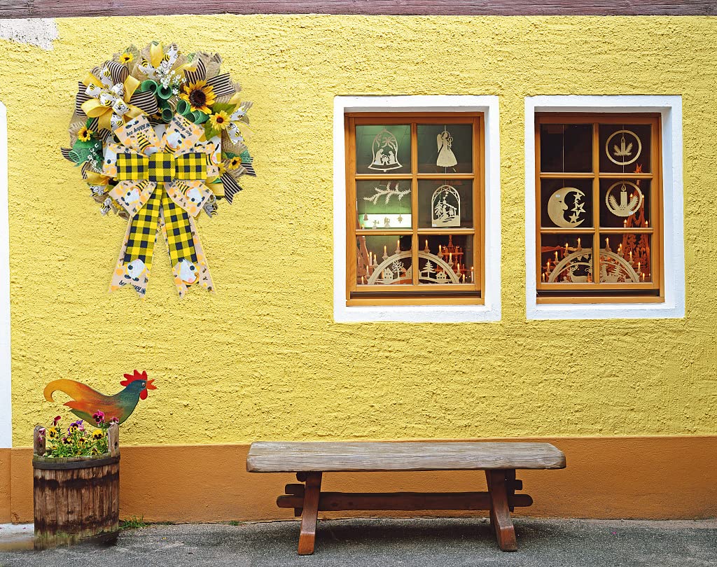 Bumble Bee Wreath Bows 2PCS - Black Yellow Buffalo Plaid for Spring & Summer Door Decor