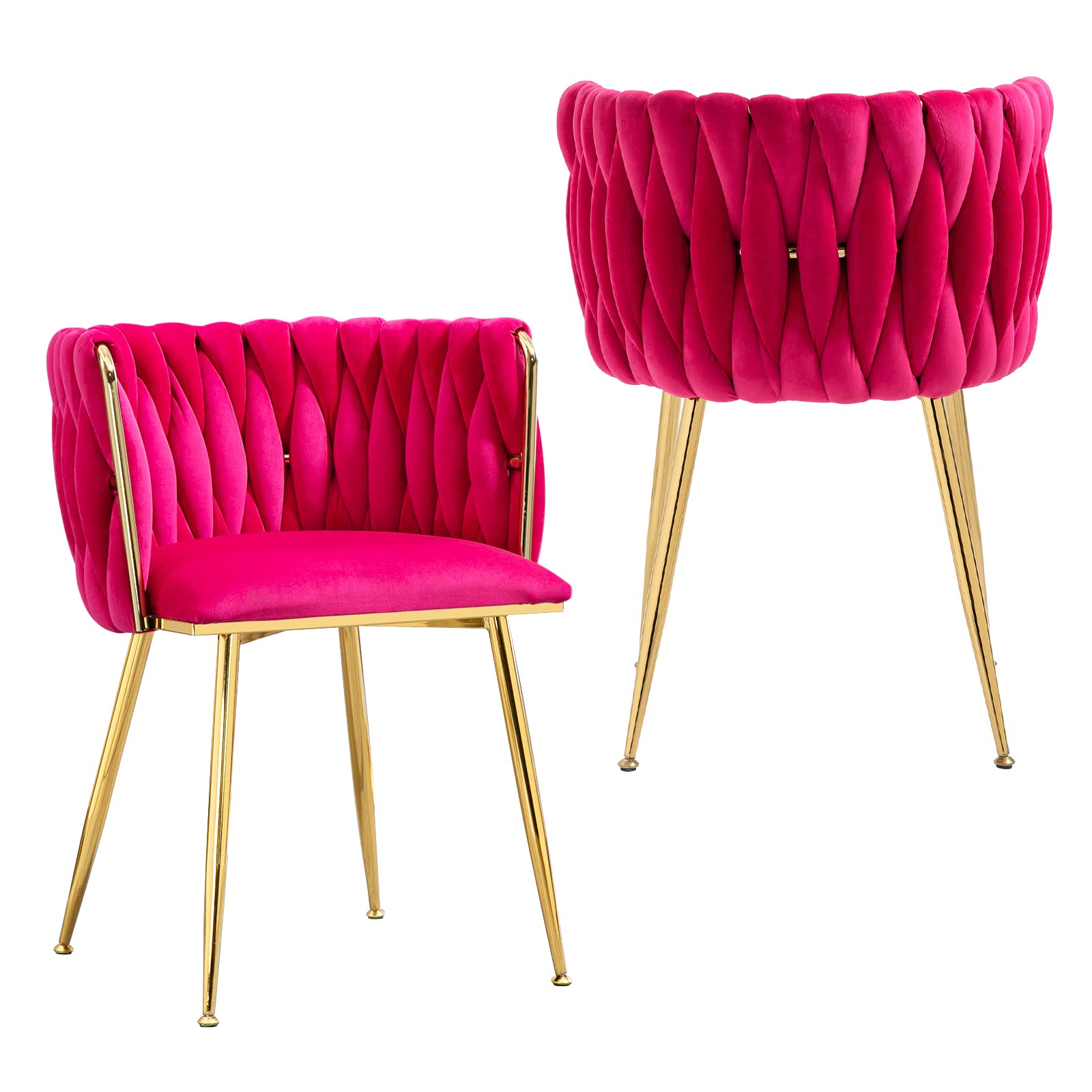 NIOIIKIT Modern Velvet Dining Chairs Set of 2 - Handwoven Upholstered Accent Chairs with Golden Metal Legs for Living Room, Dining Room, Kitchen & Vanity - Soft Rosered Velvet for Elegant Home Decor & Entertaining