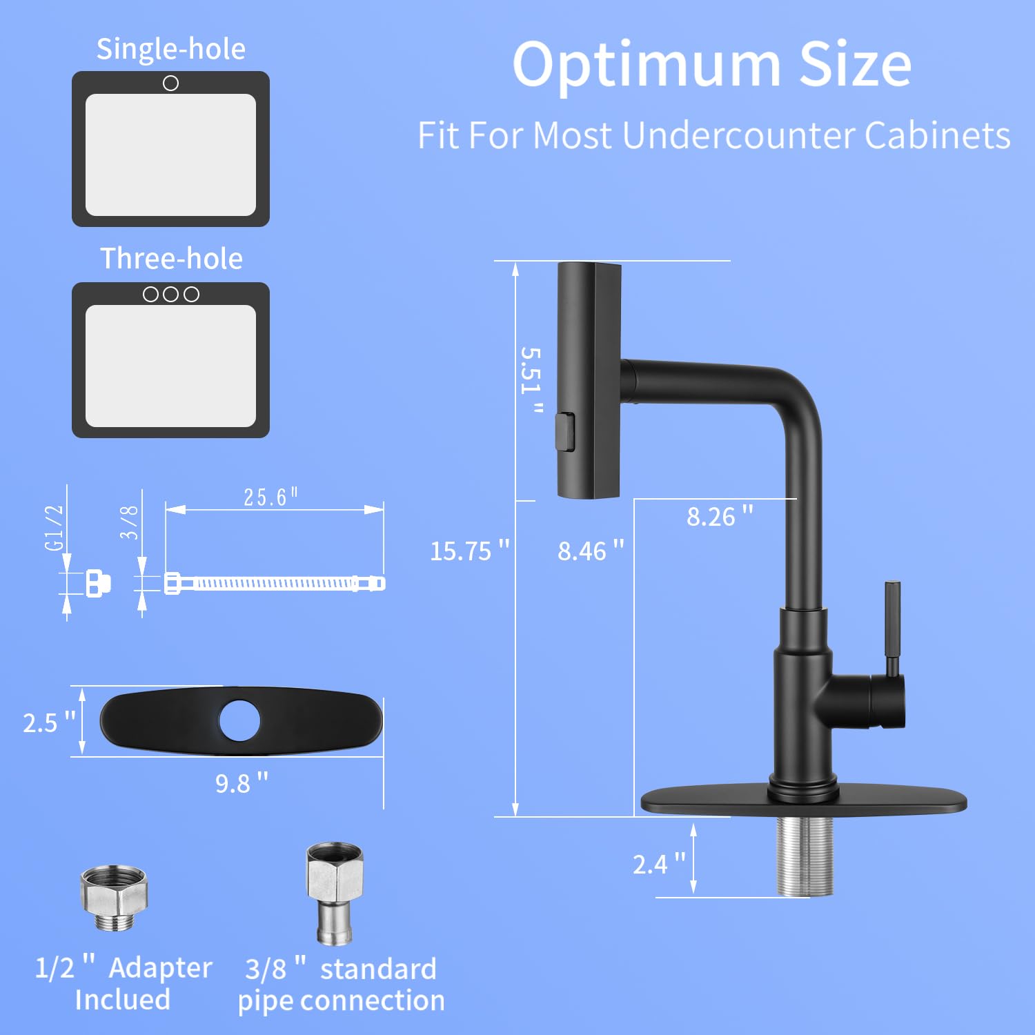 360° Rotatable Black Waterfall Kitchen Faucet with 3-Function Pullout Sprayer - Single Handle Design for 1 or 3 Hole Installation - Perfect for Modern and Farmhouse Kitchen Sinks
