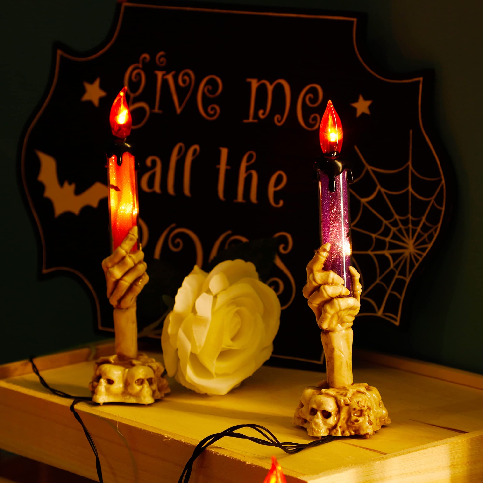 WaterGlide Halloween Candle Light Stakes - 5 Pack Skeleton Hand Pathway Markers with LED Candles | Waterproof Battery-Operated Outdoor Decor with Timer | Perfect for Halloween Yard, Garden, Party & Holiday Decorations