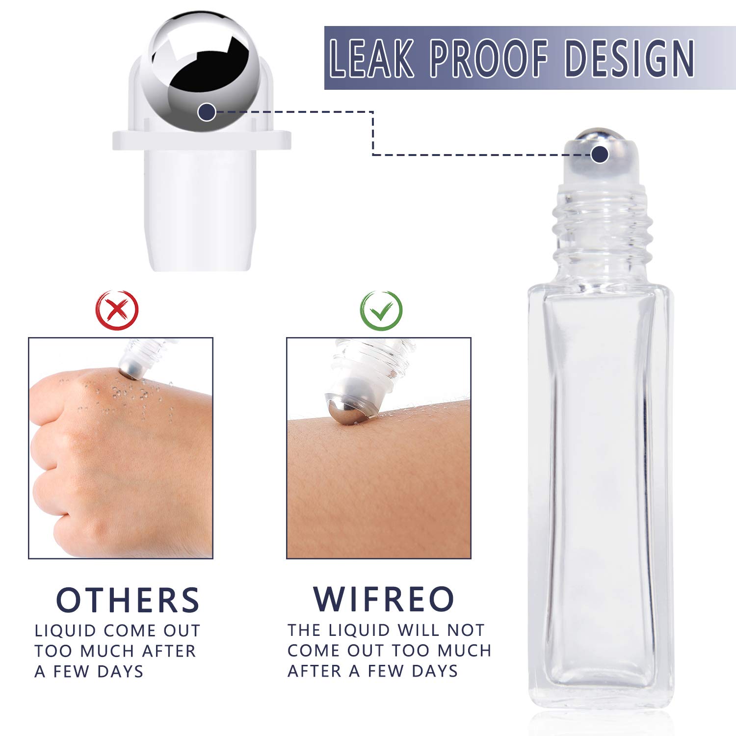 Wifreo Refillable Perfume Essential Oil Roller Bottles - 4 Pack Square Thick Glass 10ml (1/3oz) for Aromatherapy, DIY Fragrance & Travel Essentials