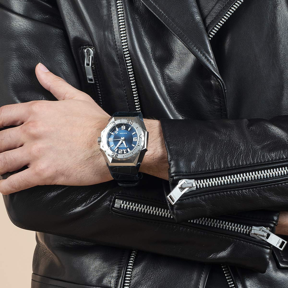 REEF TIGER Men's Automatic Dive Watch - Stainless Steel Military Timepiece with Leather Strap (Model RGA6903) | Perfect for Scuba Diving, Outdoor Adventures & Everyday Wear