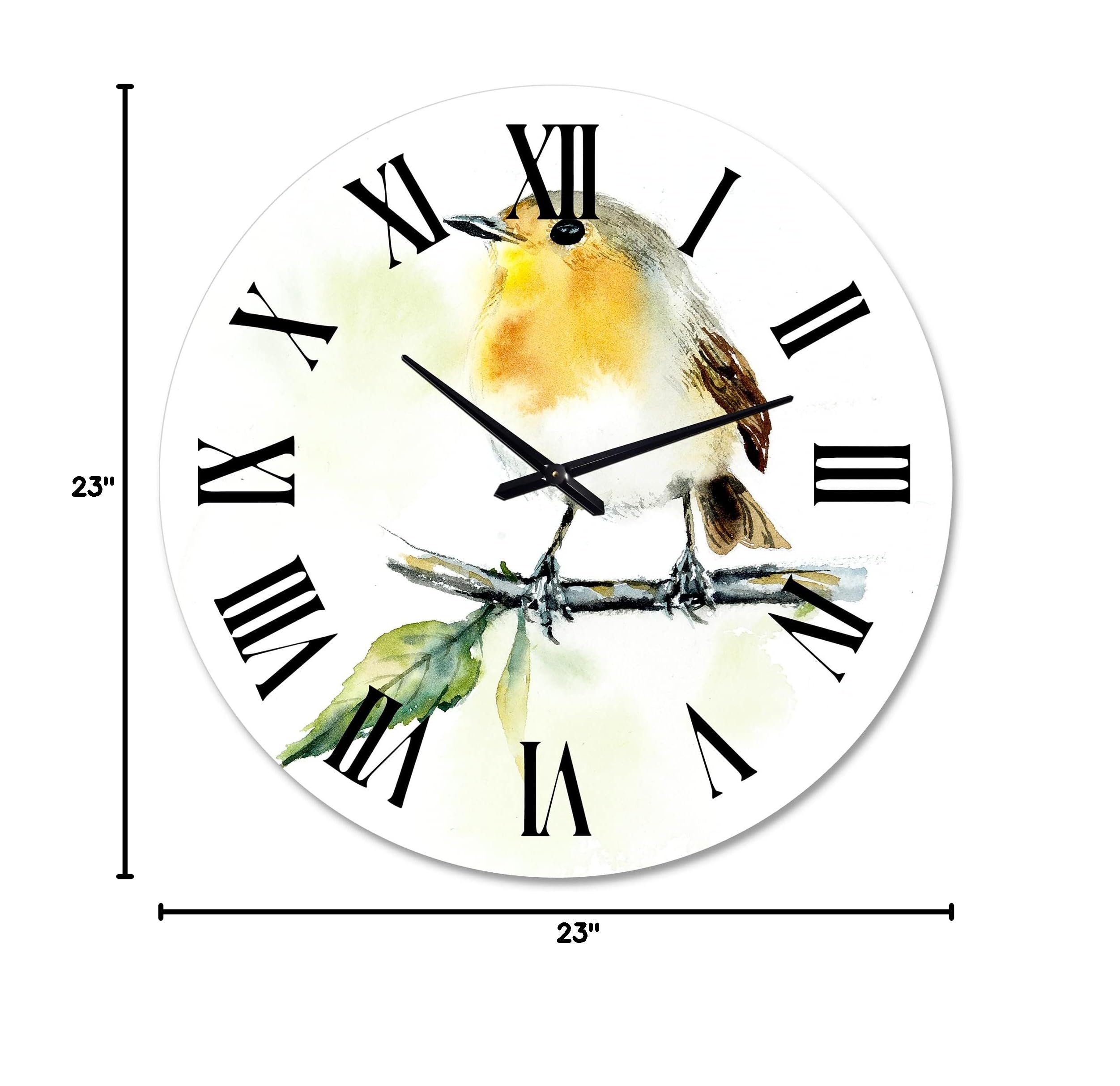 DesignQ Traditional Wall Clock - 'Little Robin Bird On A Branch' Large Decorative Clock for Living Room, Bedroom & Office | Silent Non-Ticking Home Décor | Perfect Gift for Nature Lovers