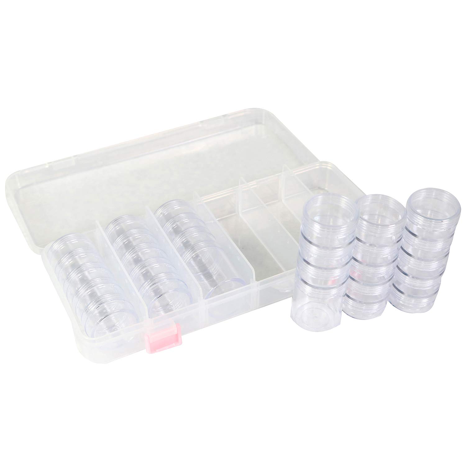 Everything Mary Large Plastic Bead Storage Organizer Box - 28 Jars for Beads, Crafts & Art Supplies - Clear Plastic Container Case for Painting & DIY Organization - Perfect for Craft Rooms, Jewelry Making & Home Office Storage