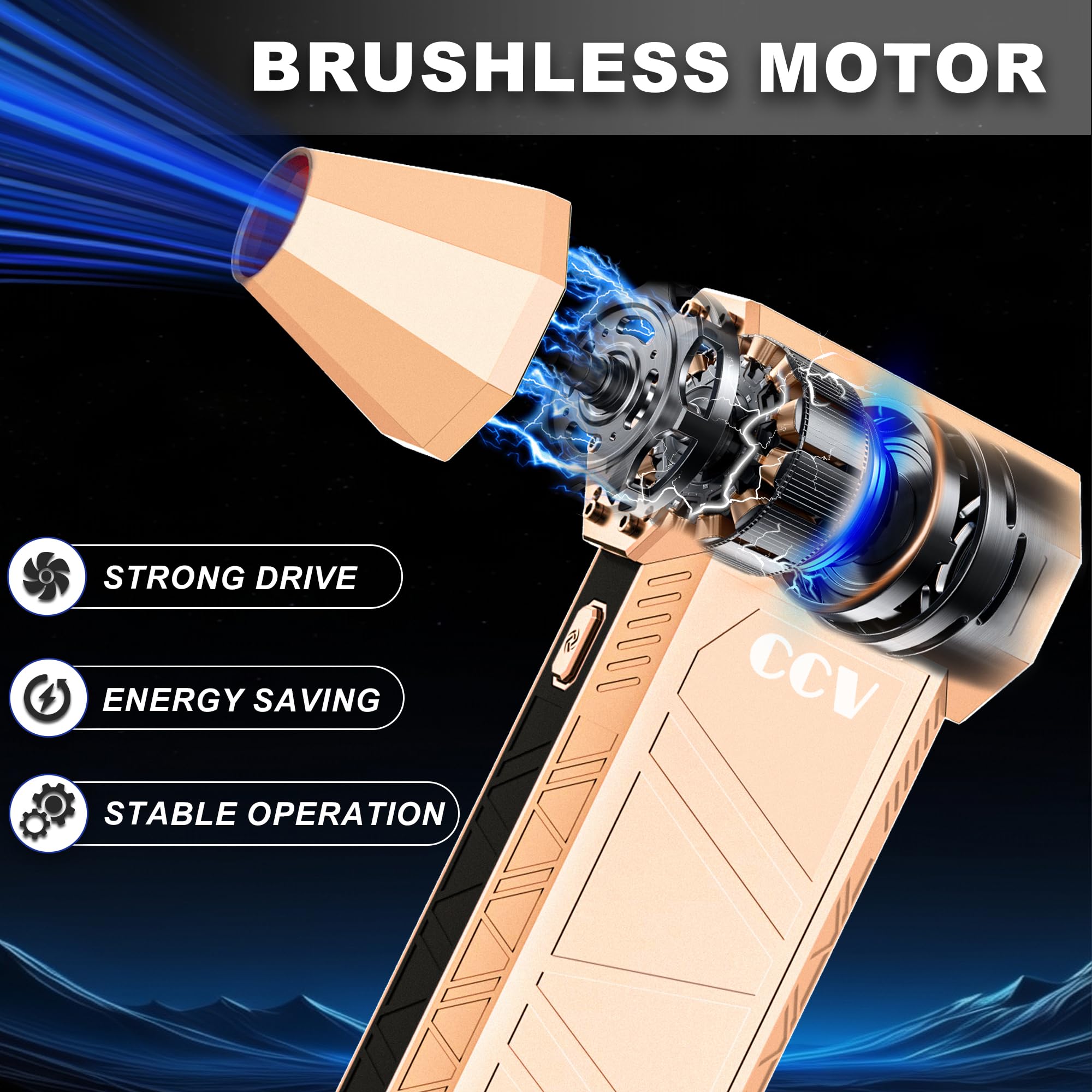 CCV 150,000 RPM Electric Air Duster - Rechargeable Cordless Keyboard & PC Cleaner with 3 Speed Settings | Powerful Jet Blower for Car Detailing, Home Electronics & Office Equipment Cleaning (F33-GOLD)