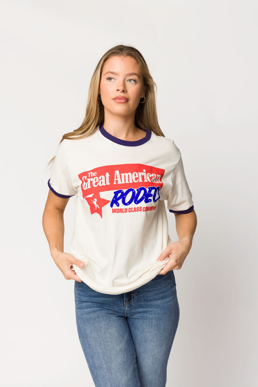Great American Rodeo Ringer T-Shirt - Vintage Western Style Cotton Tee for Men & Women | Perfect for Rodeo Events, Country Concerts & Casual Wear