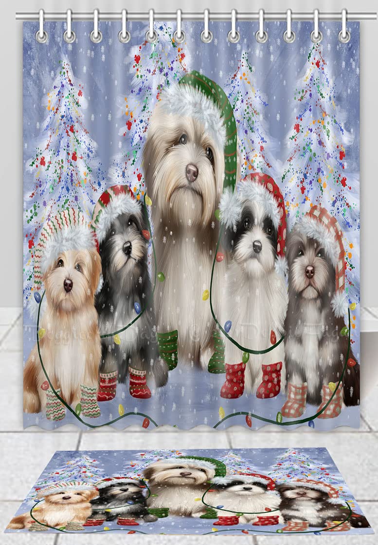 Christmas Lights & Havanese Dog Shower Curtain Set with Anti-Slip Bath Mat - 20