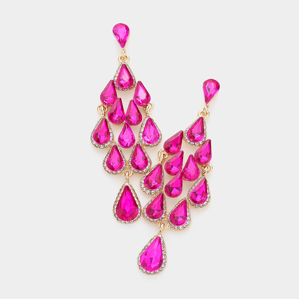Fuchsia Crystal Teardrop Chandelier Earrings for Women - Elegant Prom, Pageant & Evening Party Jewelry | 593230 | Perfect for Weddings, Galas & Special Occasions