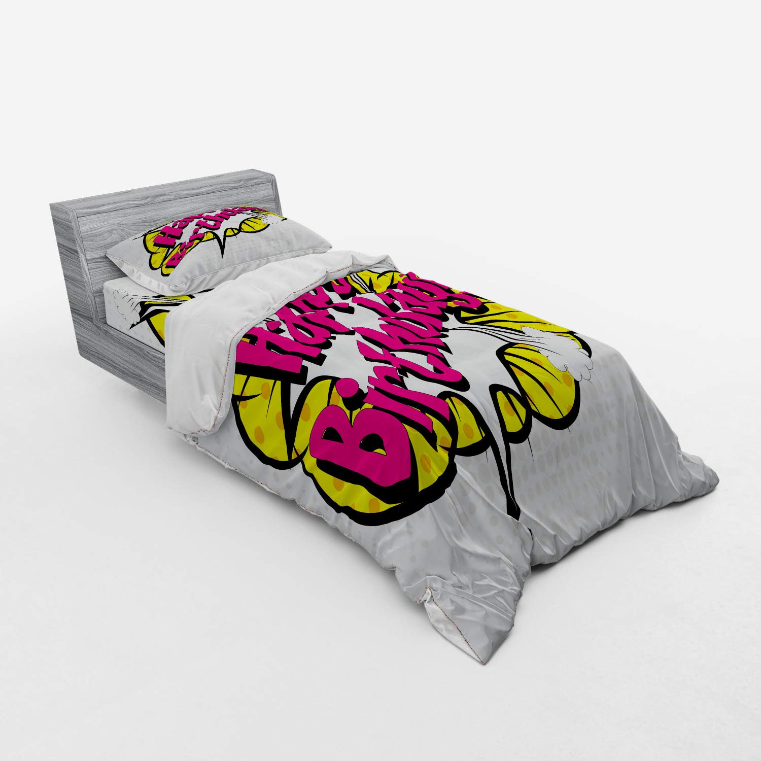 Ambesonne Pop Art Comic Book Style Birthday Bedding Set - 3 Piece Duvet Cover with Sham & Fitted Sheet, Twin XL, Multicolor Dots Design - Perfect for Kids' Rooms, Teen Bedrooms & Themed Birthday Parties