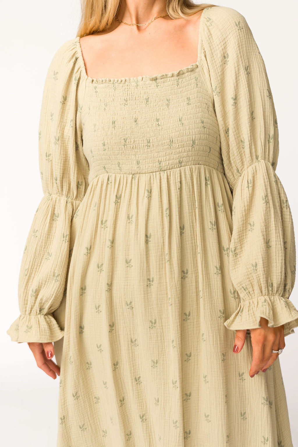 Emerson 100% Cotton Gauze Maxi Dress in Thyme - Bump Friendly Maternity Dress for Pregnancy, Nursing & Postpartum | Comfortable Summer Boho Dress for Beach, Vacation & Casual Wear