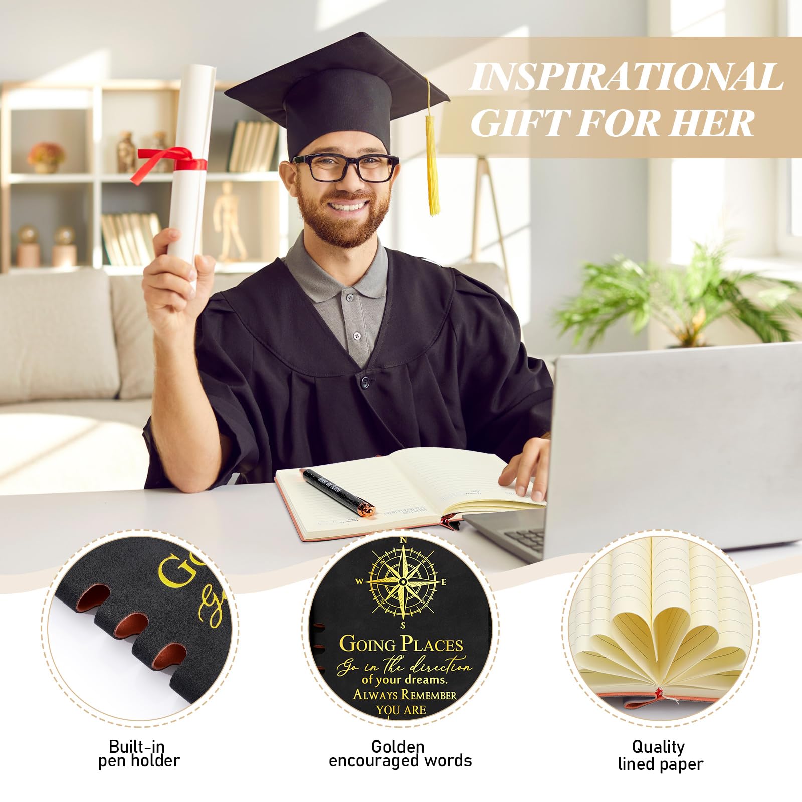5-Piece Inspirational Leather Journal and Pen Gift Set - Motivational Writing Journal with Ballpoint Pen in Elegant Gift Box - Perfect Graduation Gifts for College, High School & Middle School Students - Ideal for Journaling, Note-Taking & Thoughtful Gifting