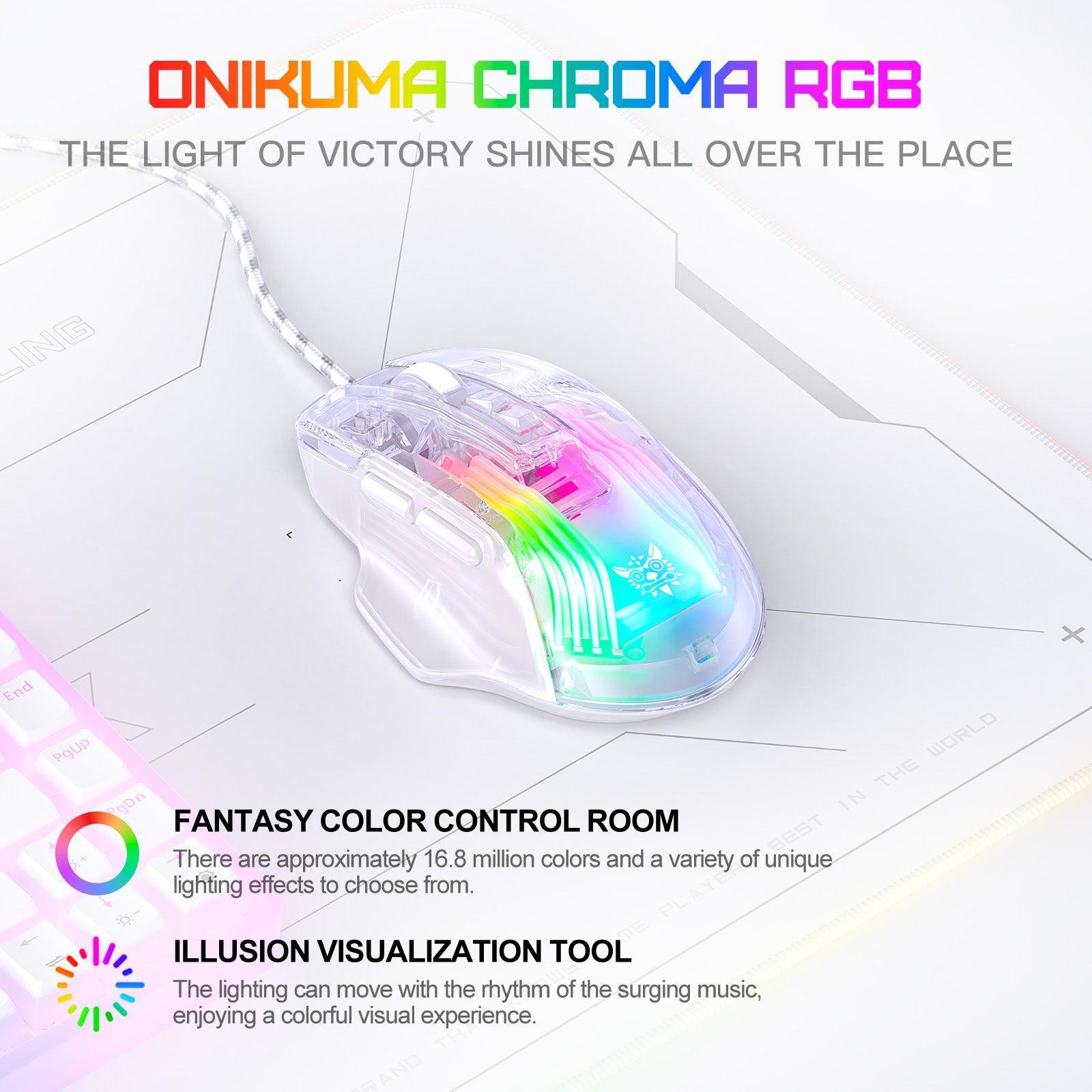 ONIKUMA CW923 RGB Wired Gaming Mouse - 12800 DPI High Precision Esports Mouse for PC & Laptop - Transparent Body Design - Perfect for FPS, MOBA & MMO Gaming