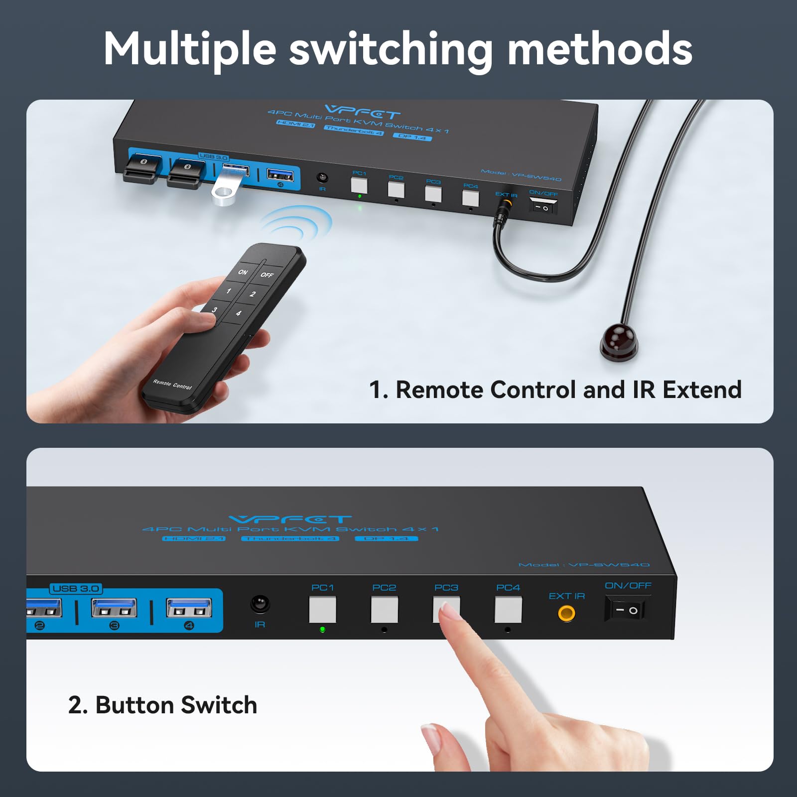 AILVLVNG 4K 144Hz KVM Switch 4 Port - USB 3.0, DisplayPort, 2 HDMI & USB-C - Control 4 Computers with 1 Monitor & Keyboard/Mouse | Perfect for Gaming, Office & Multi-Tasking Setup