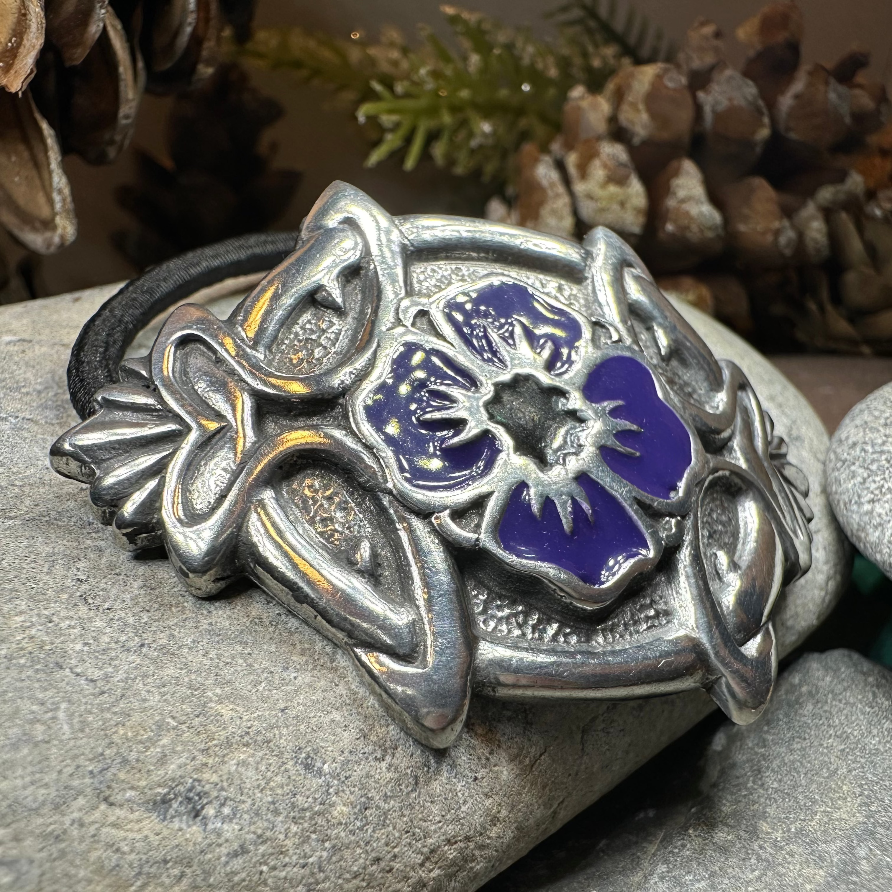 Celtic Pansy Hair Tie - Adjustable Ponytail Holder for Women & Girls, Perfect for Daily Use, Workouts, and Special Occasions