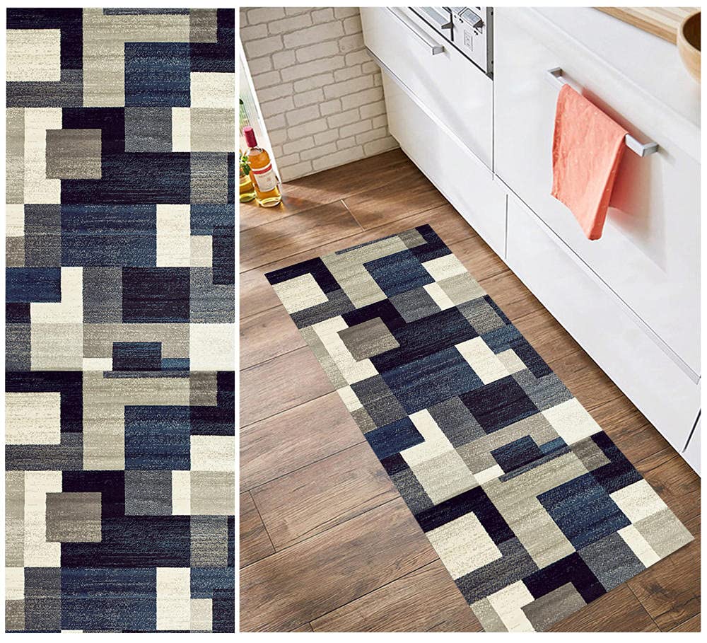 WTHYGB Modern Geometric Hallway Runner Rug 3.3' x 14' - Non-Slip Polyester Carpet for Kitchen, Dining & Bedroom - Stain Resistant, Washable & Durable - Dark Color Home Decor for High Traffic Areas