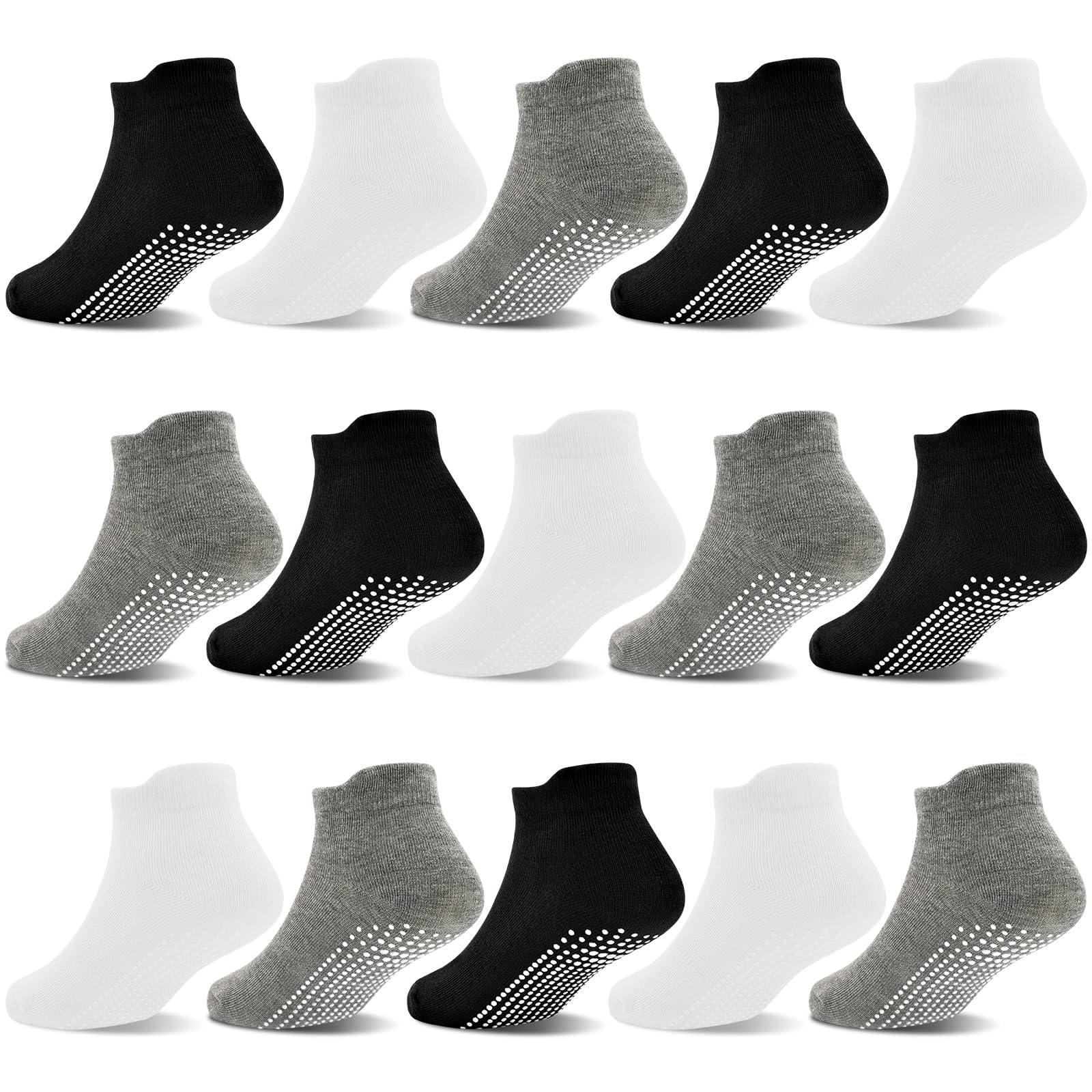 Non-Slip Toddler Socks 15 Pairs - Anti-Skid Baby Grip Socks for Boys & Girls 1-7 Years - Soft Cotton Low Cut Ankle Socks for Playtime, Daycare & Learning to Walk