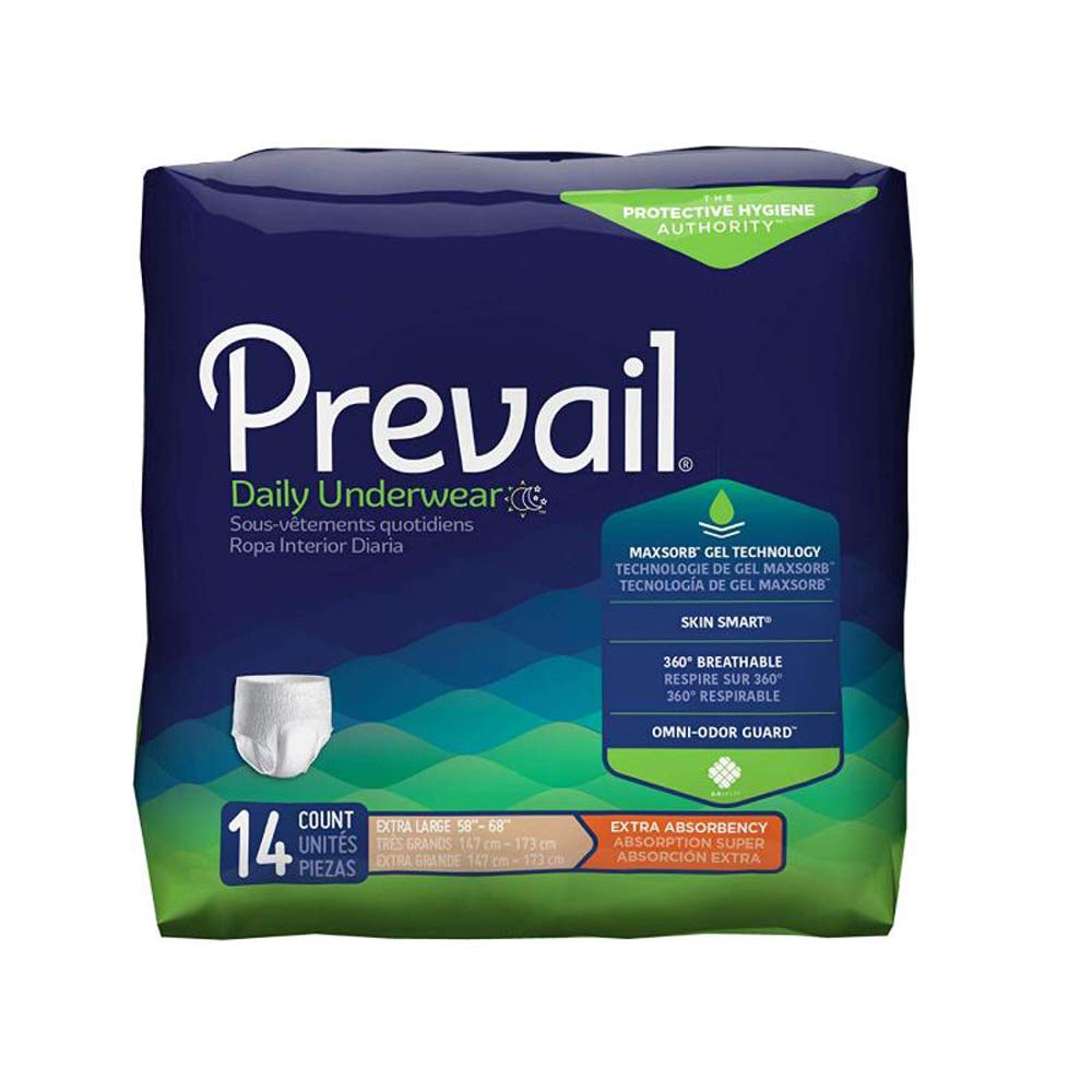 Prevail Extra Absorbency Underwear for Adults - Extra Large (XL) - 14 Count Pack of 4 - Maximum Protection Incontinence Briefs - Comfortable & Disposable for Day & Night Use - Ideal for Travel, Hospital & Home Care