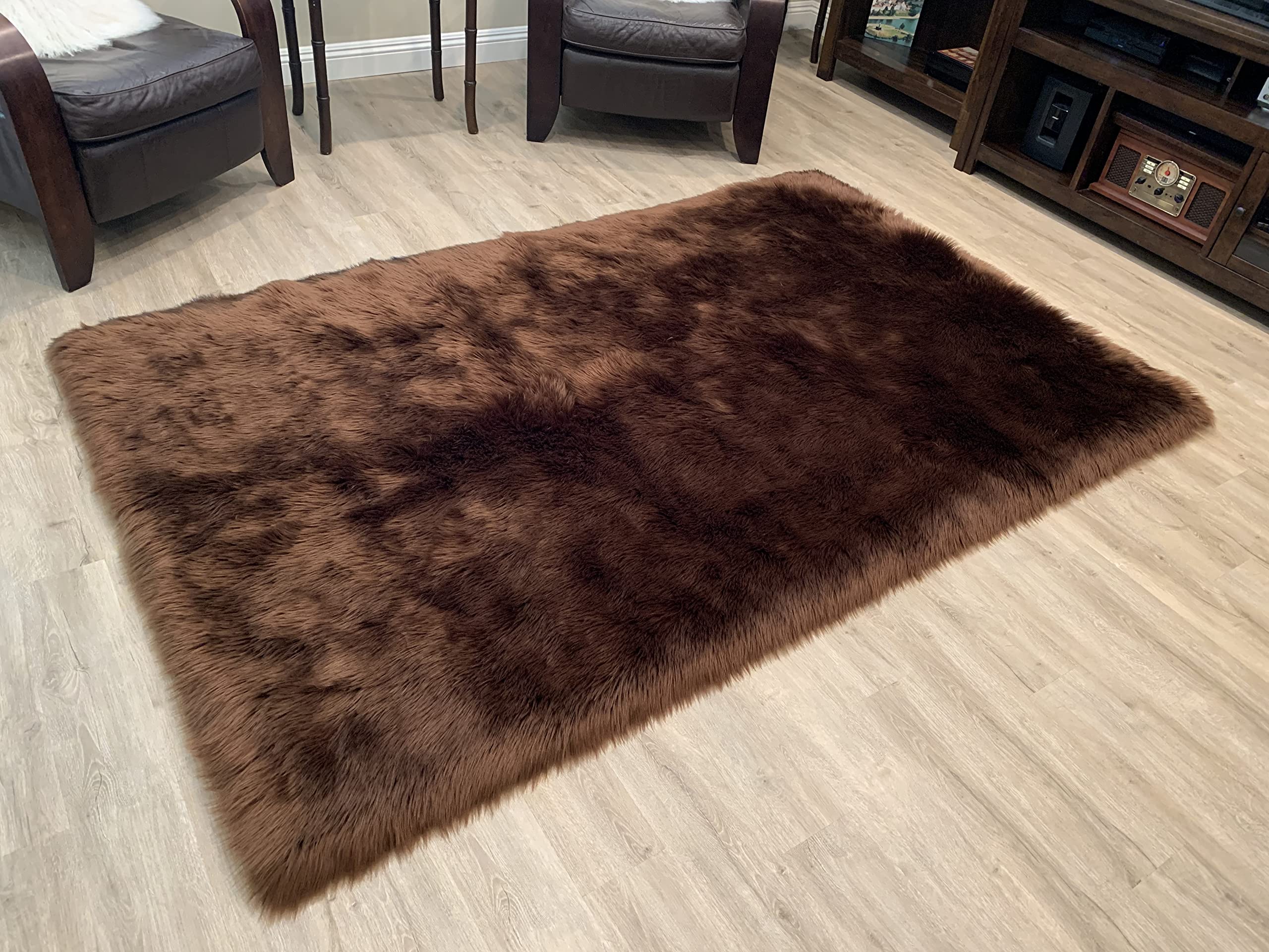 LAMBZY Faux Sheepskin Rug - Super Soft Hypoallergenic Shaggy Carpet for Living Room, Bedroom, Nursery - Plush & Silky 9'x12' Brown Area Rug - Perfect for Cozy Home Decor, Kids Play Area & Sofa Accent