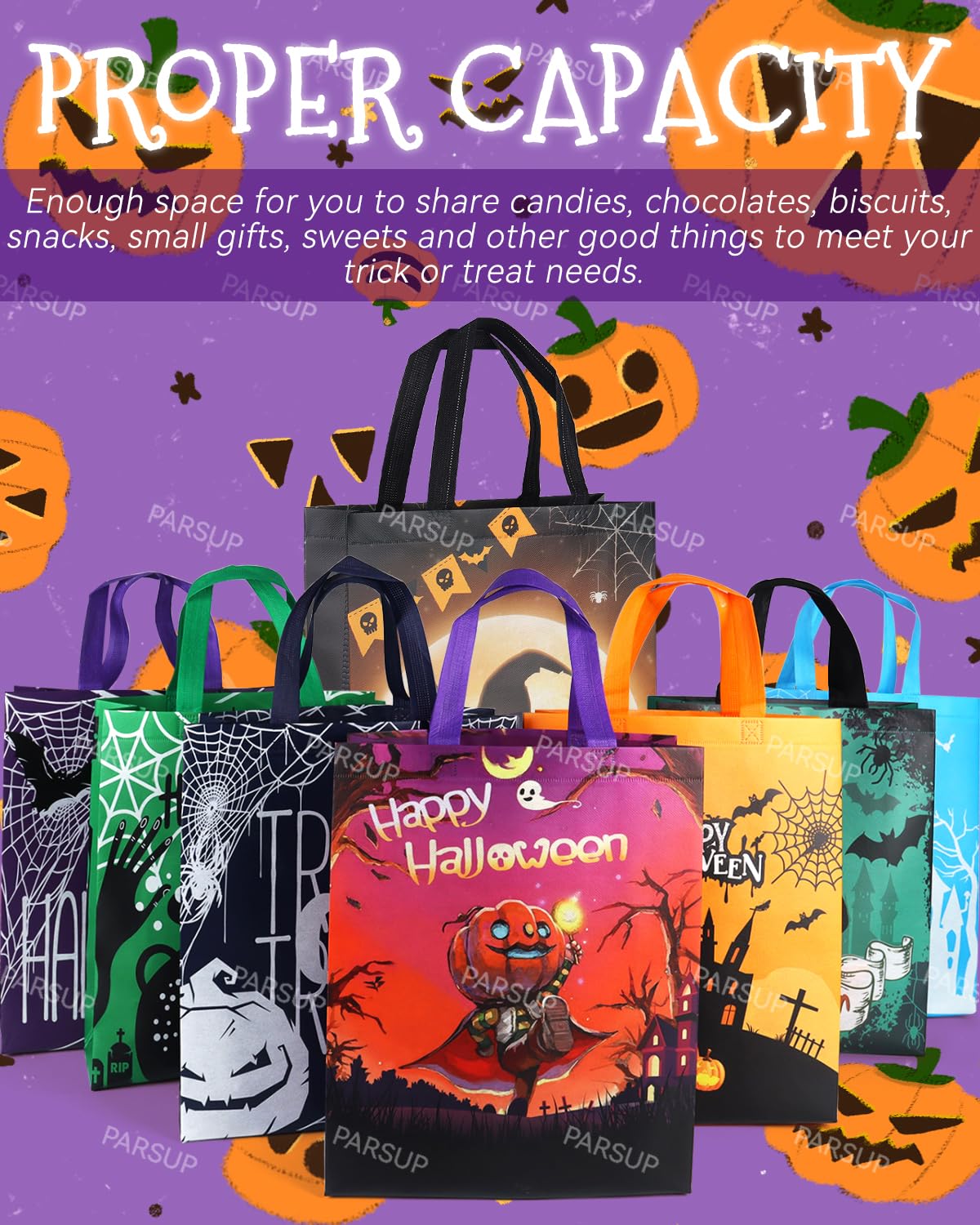 Aviski 8-Piece Halloween Tote Bags Set - Large Reusable Non-Woven Gift Bags for Party Favors, Treats & Holiday Wrapping | Perfect for Trick-or-Treat, Halloween Parties & Festive Gift Giving