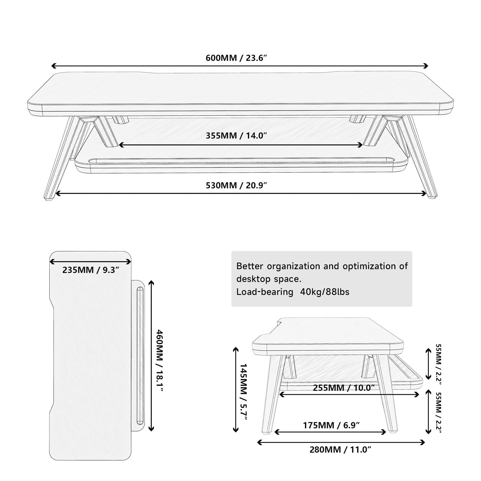 23.6 Inch Wood Monitor Stand with Storage Organizer & Cable Management - Ergonomic Desk Riser Shelf for Computer Monitors, Laptops - Perfect Office Desk Accessory for Home & Workspace Organization