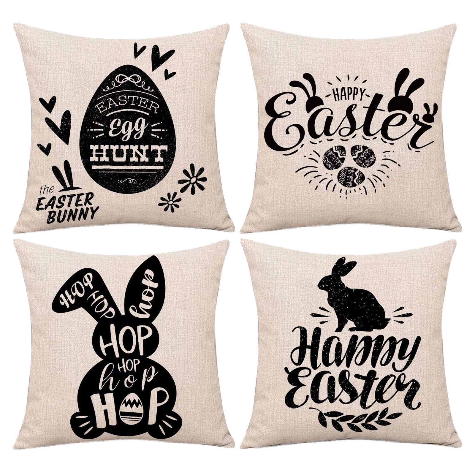 QQtangYA 4-Piece Linen Easter Pillowcase Set - 18x18 Inch Decorative Zippered Pillow Covers (Multicolor) - Perfect for Spring Home Decor, Easter Celebrations & Seasonal Bedroom Accents