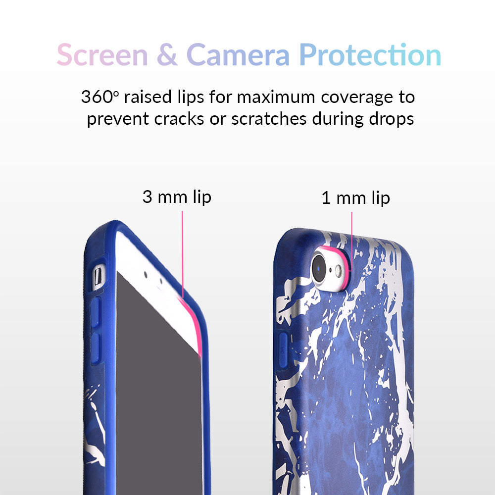 Navy Blue Marble Silver Chrome iPhone Case - Stylish Protective Cover for iPhone 13/14/15 Pro Max - Durable Shockproof Phone Case for Everyday Use & Travel
