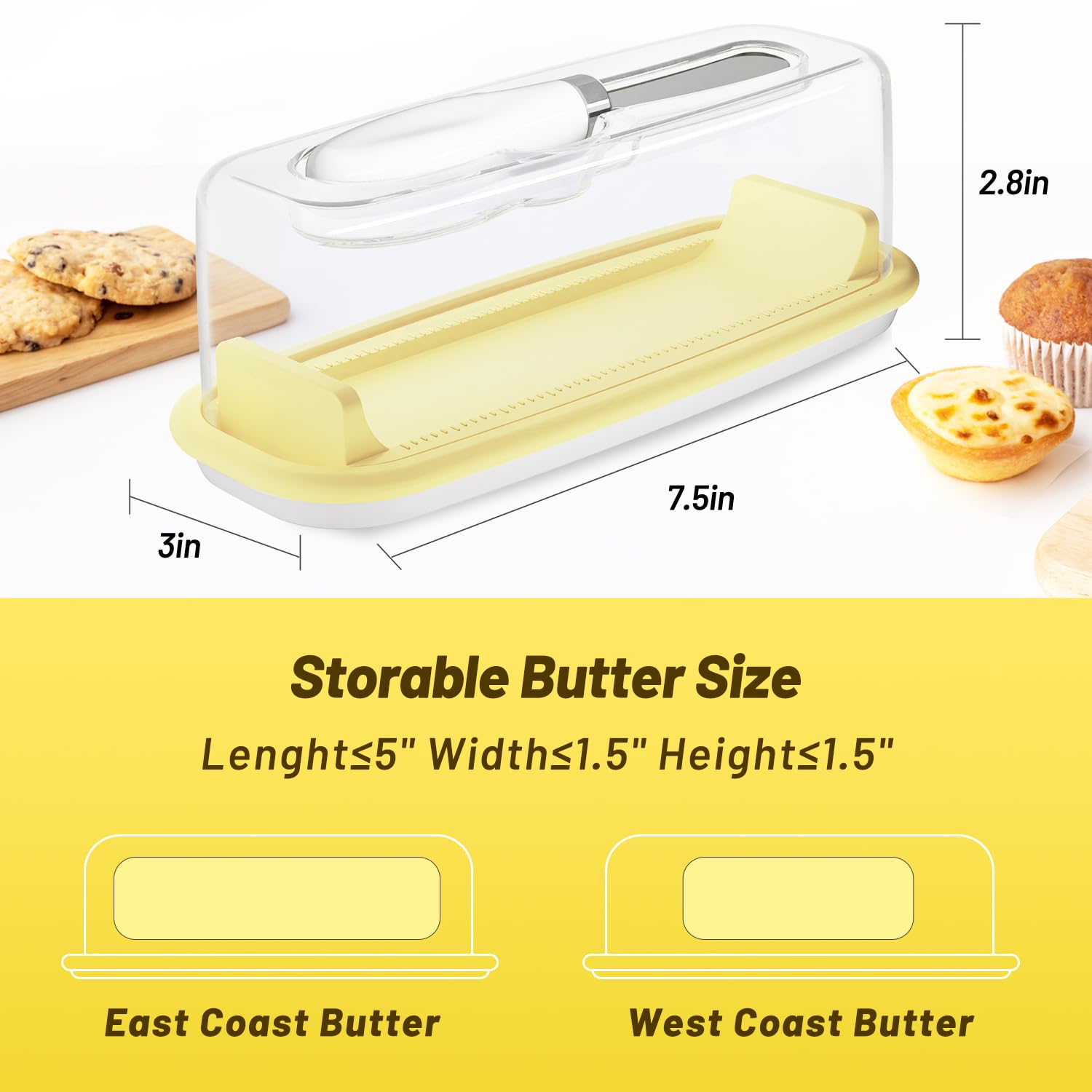 BPA-Free Butter Dish with Lid - Easy Scoop Butter Container with Knife Spreader & TBSP Marks - Countertop & Refrigerator Butter Keeper for Kitchen, Dining & Baking - Easy to Clean Butter Holder