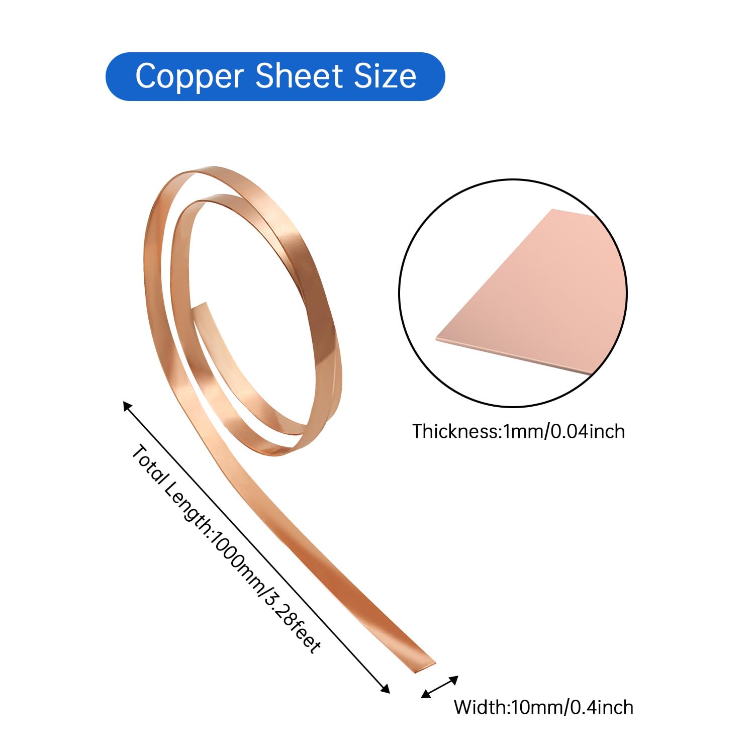 Premium Copper Sheet Roll 1000x10x1mm (LxWxT) - Heavy Duty Copper Flashing for Roofing, Gutters & DIY Home Repair Projects - Weatherproof Metal for Crafting & Construction