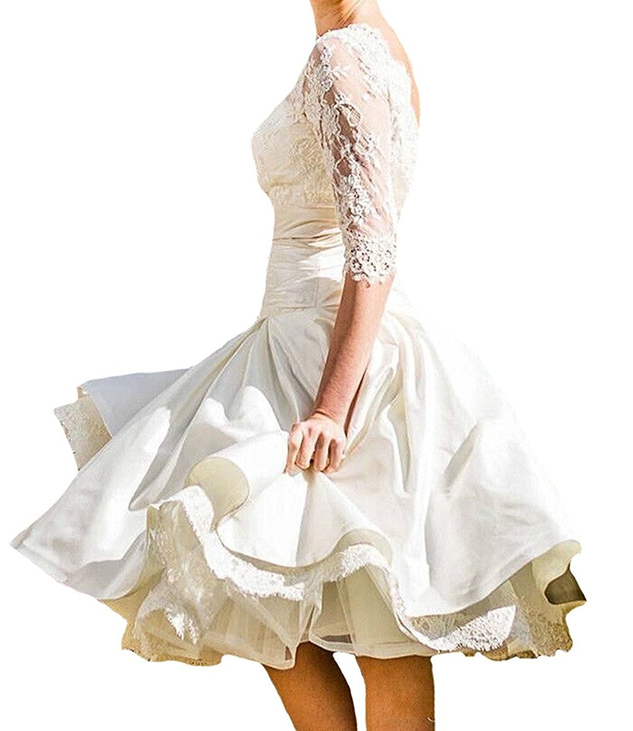 Lorderqueen Women's A-Line Tea-Length Lace Wedding Dress - Elegant Bridal Gown for Church Ceremony, Garden Wedding & Reception Party