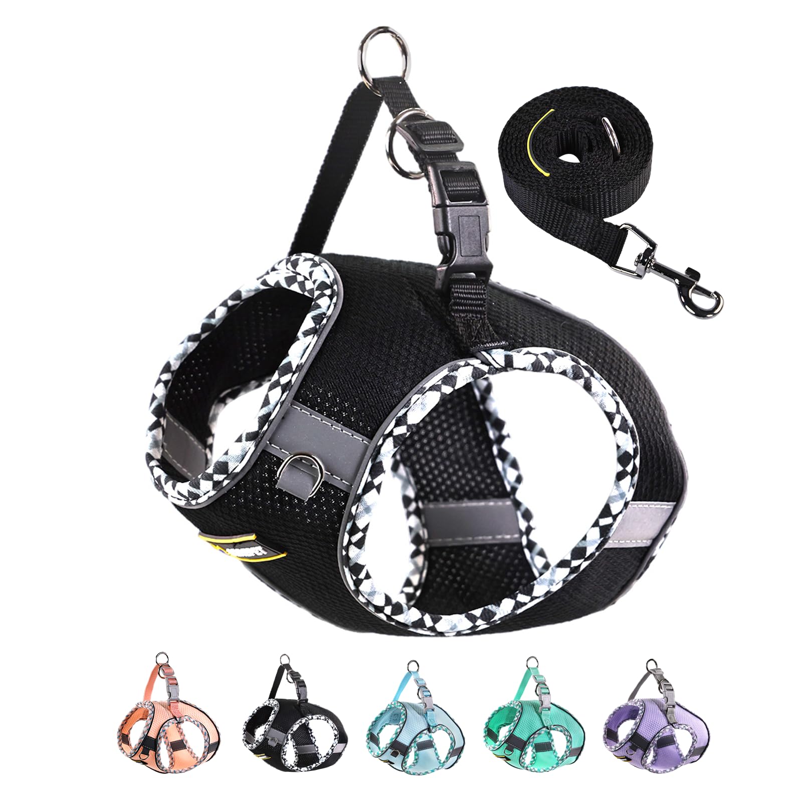 Adjustable No-Pull Dog Harness & Leash Set for Small Medium Puppies - Step-in Reflective Mesh Vest for Walking, Running & Training (Black Edging) - Perfect for Outdoor Adventures & Daily Walks