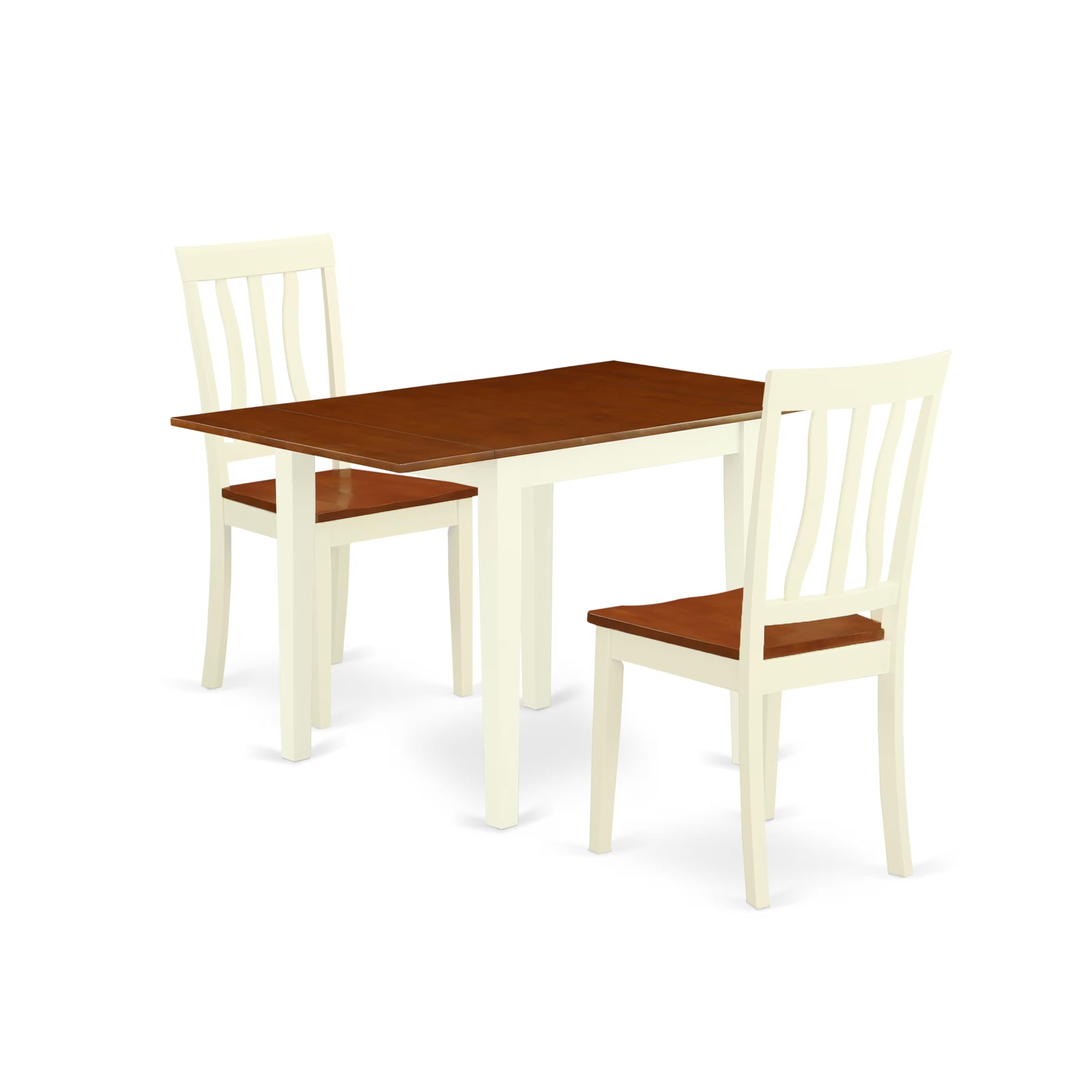 East West Furniture NDAN3-WHI-W 3-Piece Small Space Dinette Set with Drop-Leaf Rectangle Dining Table & 2 Chairs, 30x48 Inch, Buttermilk & Cherry - Perfect for Apartments, Breakfast Nooks & Cozy Dining Areas