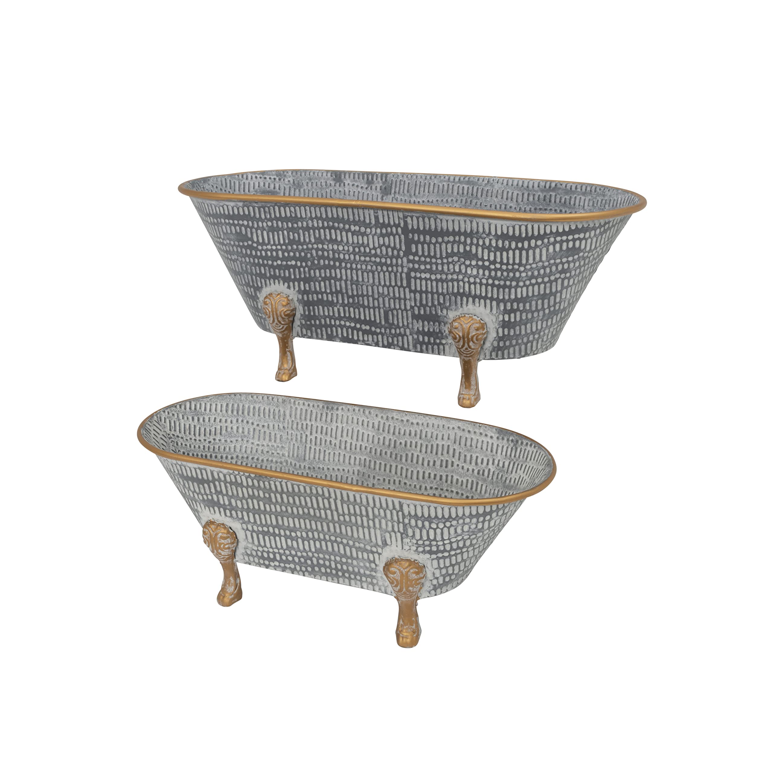 Decorative Metal Bathtub Planters - Set of 2 Vintage Style Garden Plant Pots for Flowers & Succulents | Perfect for Patio, Balcony & Indoor Decor