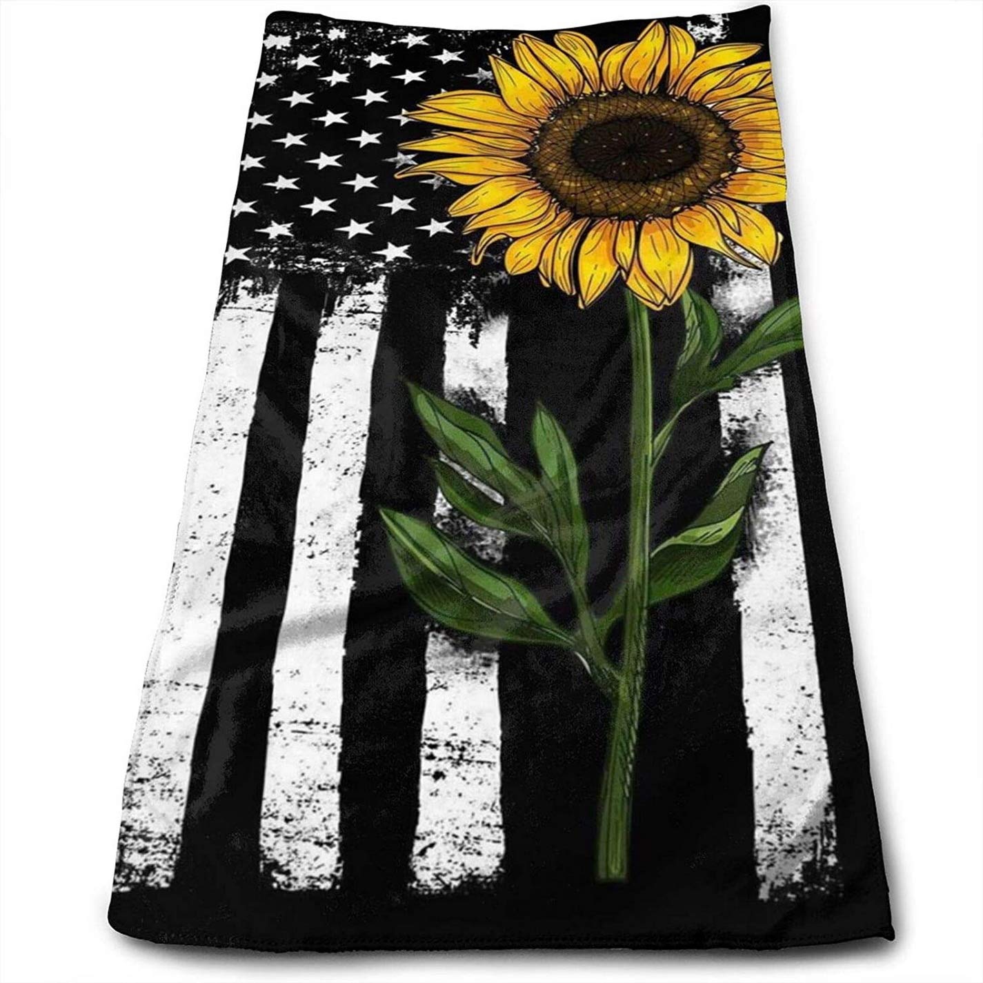Premium Sunflower & American Flag Hand Towel - Soft Multipurpose Towel for Face, Bath, Dish (12x27.5 in) - Perfect for Bathroom, Gym, Hotel & Spa Decor